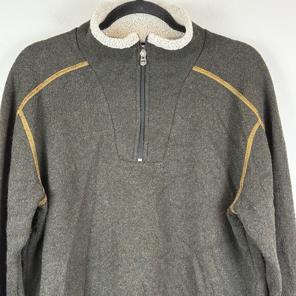 Kuhl Alfpaca Fleece Pullover Sweater Men L Dark Brown 1/4 Zip Long Sleeve Cozy - Picture 2 of 8